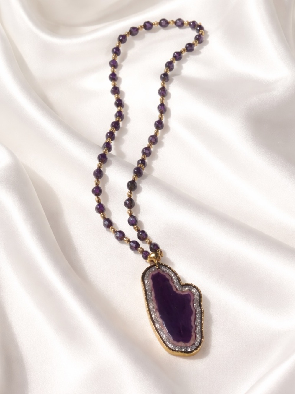 NWT Park Lane Twyla Purple Beaded Necklace Freeform Agate Charm Pendant
